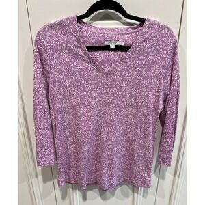 Chicos Pima Cotton Everyday V Neck Tee 3/4 Sleeve Purple White READ!